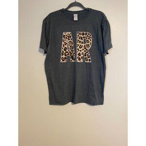 Southern Couture Gildan Softstyle AR Leopard Graphic T-Shirt L Gray Arkansas